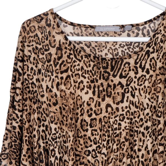 NY Collection Leopard Print Shirt S Womens Brown Flutter Sleeve Smocking Stitch - Picture 2 of 5